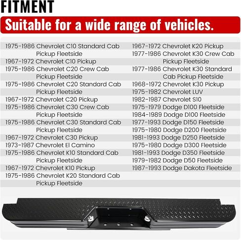 KUAFU Rear Bumper Compatible with 1967-1991 C/K Fleetside 1978-1985 Ram charger 1978-1998 Ford Bronco F250 F350HD Styleside (Compatible with 21000 Fey vehicle specific mounting kit) in Saudi Arabia