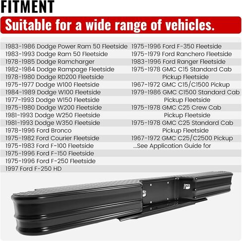 KUAFU Rear Bumper Compatible with 1967-1991 C/K Fleetside 1978-1985 Ram charger 1978-1998 Ford Bronco F250 F350HD Styleside (Compatible with 21000 Fey vehicle specific mounting kit) in Saudi Arabia