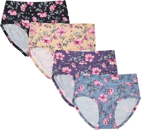 Women’s Plus Size Underwear Panties Briefs 4 Pack Floral Print Plus Size Ladies Panties Briefs for Women Underwear XL to 5XL in Kuwait