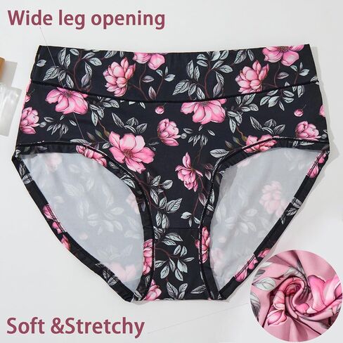 Women’s Plus Size Underwear Panties Briefs 4 Pack Floral Print Plus Size Ladies Panties Briefs for Women Underwear XL to 5XL in Kuwait