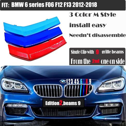 3-Color M Performance Grille Trim for 12-18 BMW 6 series F06 F12 F13 Fit 640dX 640i 640iX 650i 650iX 2012 2013 2014 2015 2016 2017 2018 Stripe Grill Kidney Insert Cover in Saudi Arabia