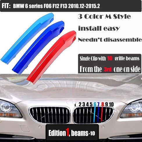 3-Color M Performance Grille Trim for 12-18 BMW 6 series F06 F12 F13 Fit 640dX 640i 640iX 650i 650iX 2012 2013 2014 2015 2016 2017 2018 Stripe Grill Kidney Insert Cover in Saudi Arabia