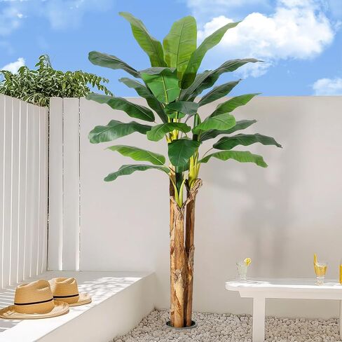 GarveeHome Artificial Banana Tree, 7FT Faux Banana Tree with Grey Planter, Artificial Plants with 24 Faux Banana Leaves Plant for Home Office Decor in Saudi Arabia
