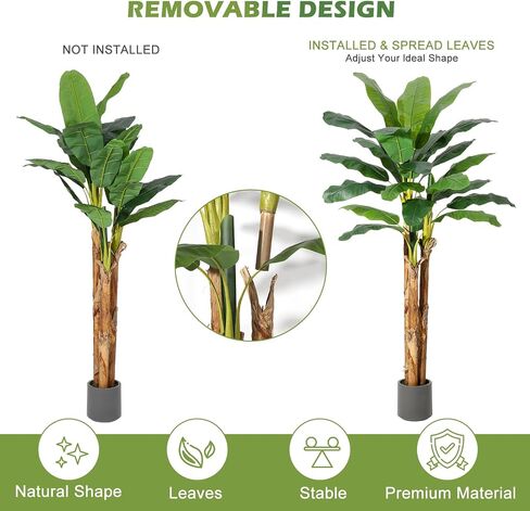 GarveeHome Artificial Banana Tree, 7FT Faux Banana Tree with Grey Planter, Artificial Plants with 24 Faux Banana Leaves Plant for Home Office Decor in Saudi Arabia