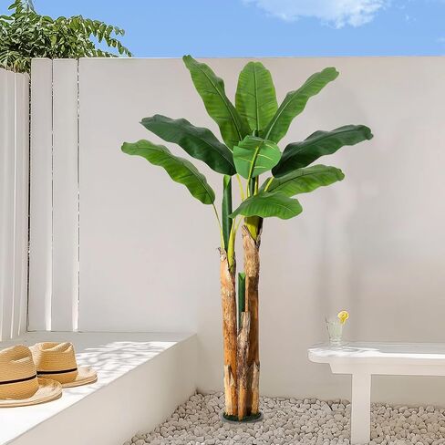شجرة الموز الاصطناعية Garveehome ، شجرة موز فو مع زارع رمادي ، نباتات اصطناعية مع 24 أوراق موز فو ، مصنع للمكتب المنزلي ديكور المكتب المنزلي in Kuwait