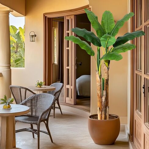 شجرة الموز الاصطناعية Garveehome ، شجرة موز فو مع زارع رمادي ، نباتات اصطناعية مع 24 أوراق موز فو ، مصنع للمكتب المنزلي ديكور المكتب المنزلي in Kuwait