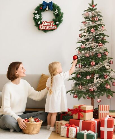 Decoway 6 FT Artificial Christmas Tree, Unlit Xmas Tree with 641 Green PE Tips for Indoor Outdoor Decorations Holiday Decor in Saudi Arabia