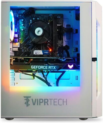 كمبيوتر ألعاب ViprTech Rebel 4.0 - AMD Ryzen 7 (4.1 جيجا هرتز Turbo)، RTX 4060 8 جيجا، 32 جيجا DDR4 3200، 1 تيرابايت NVMe SSD، VR-Ready، Streaming، WiFi BT، RGB، Win 11 Pro، كمبيوتر مكتبي مُصمم مسبقًا باللون الأسود in Saudi Arabia