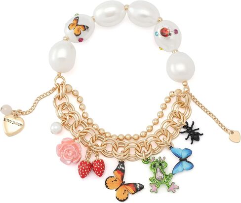 Betsey Johnson Women's Betsey's Backyard Butterfly Mixed Charm Pearl Stretch Bracelet in Saudi Arabia