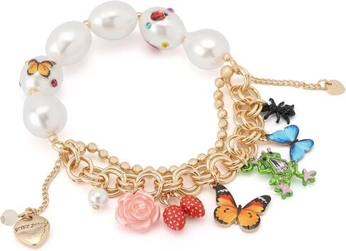 Betsey Johnson Women's Betsey's Backyard Butterfly Mixed Charm Pearl Stretch Bracelet in Saudi Arabia