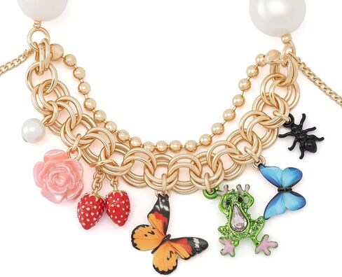 Betsey Johnson Women's Betsey's Backyard Butterfly Mixed Charm Pearl Stretch Bracelet in Saudi Arabia