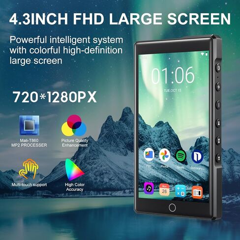 مشغل MP3/MP4 سعة 80 جيجابايت، بلوتوث/WiFi/3.5 مم جاك سماعة رأس 4.0 بوصة FHD تعمل باللمس مع مشغل موسيقى Spotify Audible Android مع مكبر صوت/مسجل صوت وراديو FM حتى 512 جيجابايت قابلة للتوسيع in Saudi Arabia