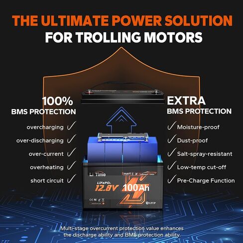 Litime 12V 100ah OBM Bluetooth LifePo4 بطارية مع حماية منخفضة الإيقاع ، مجموعة 31 بطارية الليثيوم ، 100A BMS ، كحد أقصى. 15000 دورة ، مثالية للتصيد المحركات ، RVs ، القارب ، البحرية ، خارج الشبكة in Kuwait