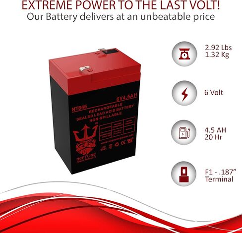 Brand NT645 6V 4.5Ah SLA Rechargeable Replacement Battery for Lithonia Lighting ELB 06042 250 Watts, Black 6 Pack in Kuwait