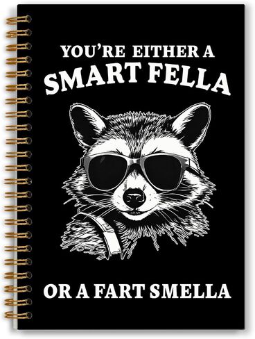 Trendy Sunglasses Raccoon Notebook, Funny Retro Raccoon Journal, Funny Office Supplies, You are Either a Smart Fella or a Fart Smella Spiral Notebooks 5.5x8.3 Inch in Kuwait