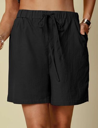 IDEALSANXUN Linen Shorts for Women Spring Summer Elastic High Waisted Drawstring Casual Lightweight Wide Leg Bermuda Shorts in Saudi Arabia