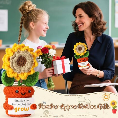 Thank You Gifts for Women, Positive Sunflower Appreciation Gifts for Teacher Boss Coworker Mentor Employee Friend, Back to School Gift Small Handmade Crochet Sunflower, Thank You for Helping Me Grow in Kuwait