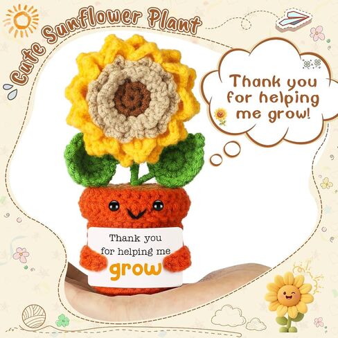 Thank You Gifts for Women, Positive Sunflower Appreciation Gifts for Teacher Boss Coworker Mentor Employee Friend, Back to School Gift Small Handmade Crochet Sunflower, Thank You for Helping Me Grow in Kuwait