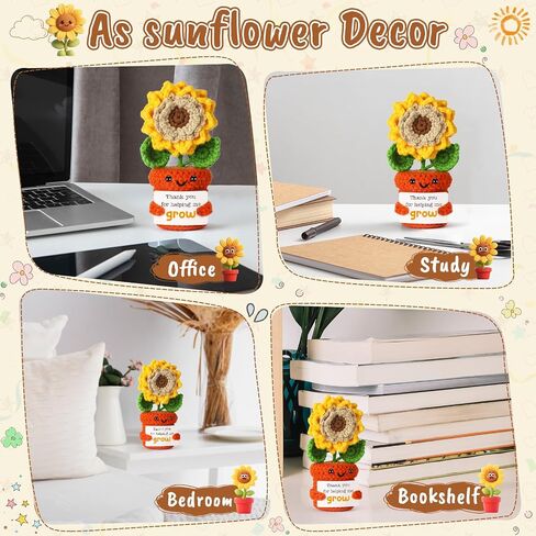 Thank You Gifts for Women, Positive Sunflower Appreciation Gifts for Teacher Boss Coworker Mentor Employee Friend, Back to School Gift Small Handmade Crochet Sunflower, Thank You for Helping Me Grow in Kuwait