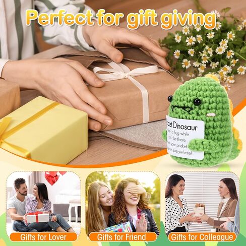 12 PCS Mini Funny Funny Epiral Dinosaur Higds Handmade Crochet Dino مع Card Pocket Dinosaur Hug Hights Up Hompts for Women Men Family Friends Home Home Decoration in Kuwait