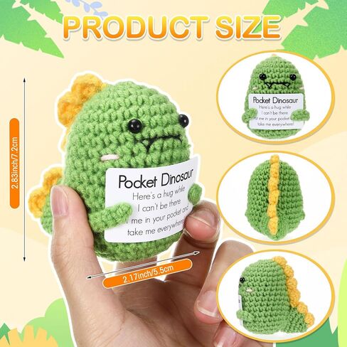 12 PCS Mini Funny Funny Epiral Dinosaur Higds Handmade Crochet Dino مع Card Pocket Dinosaur Hug Hights Up Hompts for Women Men Family Friends Home Home Decoration in Kuwait