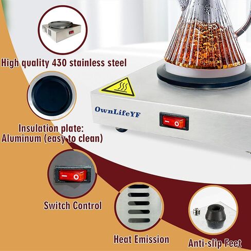 Commercial Double Coffee Carafe Warmer, Stainless Steel, 2 Burners Decanter Warmer Plate,Suitable for Café, Break Room, Buffet, Event and Commercial Use in Kuwait