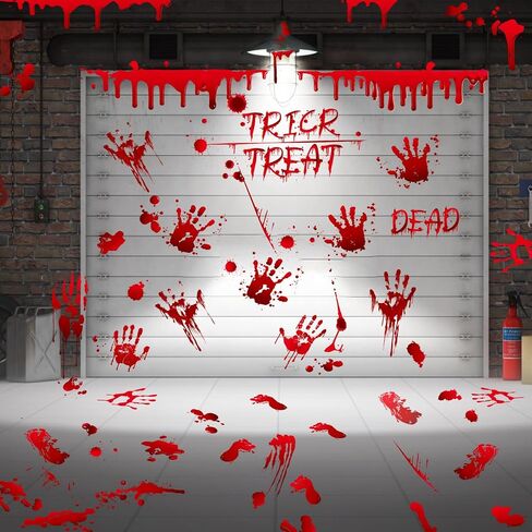 136Pcs Halloween Decorations Indoor, Scary Bloody Handprints Wall Decals Pumpkin Eyeballs Skull Window Stickers with Tattoos for Home Bedroom Floor Bathroom Door Decor (Red Handprints Footprints) in Saudi Arabia