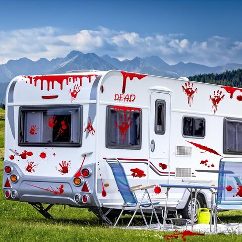 136Pcs Halloween Decorations Indoor, Scary Bloody Handprints Wall Decals Pumpkin Eyeballs Skull Window Stickers with Tattoos for Home Bedroom Floor Bathroom Door Decor (Red Handprints Footprints) in Saudi Arabia