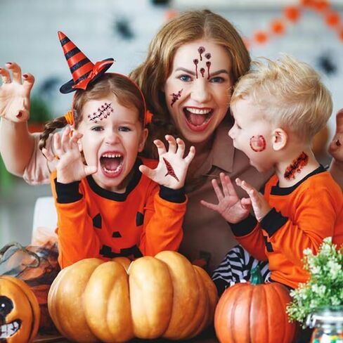 136Pcs Halloween Decorations Indoor, Scary Bloody Handprints Wall Decals Pumpkin Eyeballs Skull Window Stickers with Tattoos for Home Bedroom Floor Bathroom Door Decor (Red Handprints Footprints) in Saudi Arabia