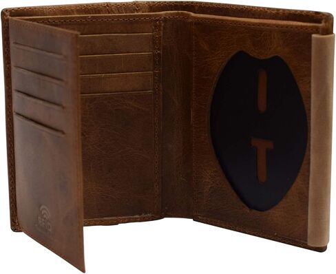 RFID Blocking Genuine Leather Badge Holder Bifold Wallet USA Series (Tan) in Kuwait