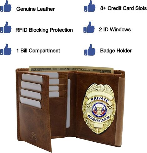 RFID Blocking Genuine Leather Badge Holder Bifold Wallet USA Series (Tan) in Kuwait