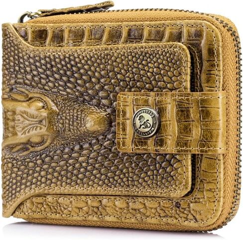 Crocodile patterned wallet Genuine Leather Wallet for Men Large Capacity ID Window Card Case with Zip Coin Pocket (Brown) in Saudi Arabia