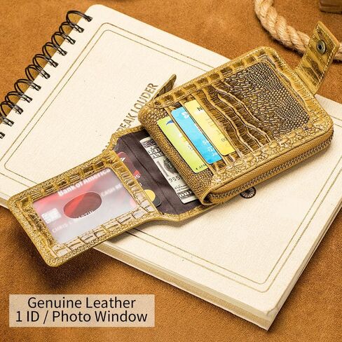 Crocodile patterned wallet Genuine Leather Wallet for Men Large Capacity ID Window Card Case with Zip Coin Pocket (Brown) in Saudi Arabia