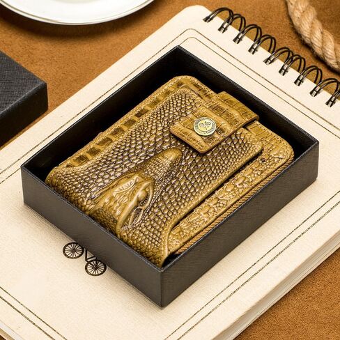 Crocodile patterned wallet Genuine Leather Wallet for Men Large Capacity ID Window Card Case with Zip Coin Pocket (Brown) in Saudi Arabia