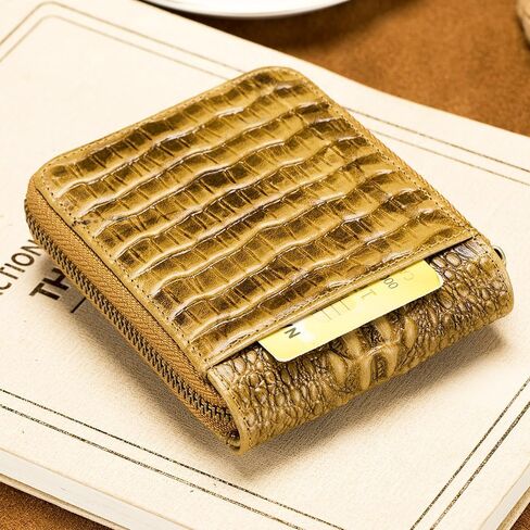 Crocodile patterned wallet Genuine Leather Wallet for Men Large Capacity ID Window Card Case with Zip Coin Pocket (Brown) in Saudi Arabia
