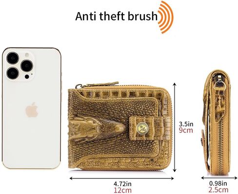Crocodile patterned wallet Genuine Leather Wallet for Men Large Capacity ID Window Card Case with Zip Coin Pocket (Brown) in Saudi Arabia