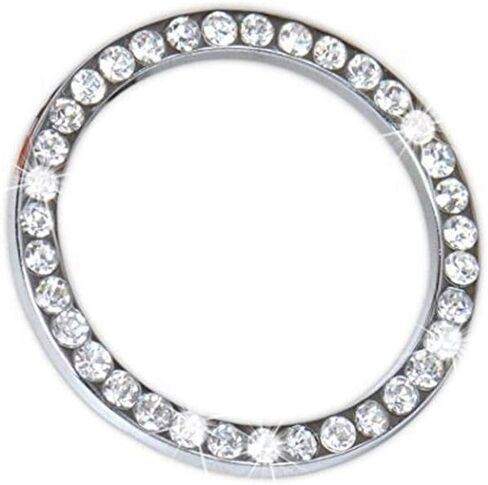 Car Start Button Decor Bling Ring Sticker, Crystal Rhinestone Emblem, Car Accessories for Women, Knob Ring, Interior Glam Car Accessory (Silver) in Saudi Arabia