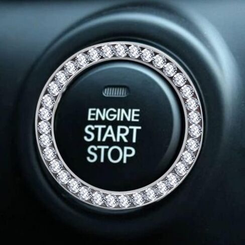 Car Start Button Decor Bling Ring Sticker, Crystal Rhinestone Emblem, Car Accessories for Women, Knob Ring, Interior Glam Car Accessory (Silver) in Saudi Arabia