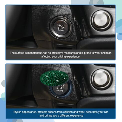 Bling Car Engine Start Button Cover, Car Start Protective Cover, Anti Scratch Ignition Button Protective Cap, Diamond Push Start Button Sticker Car Accessories for Women Girls (Green) in Kuwait