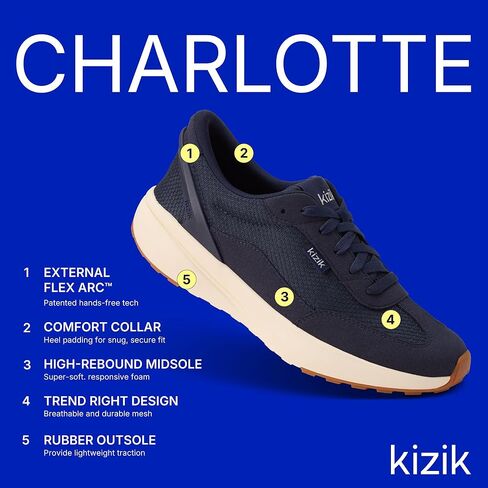 Kizik Womens Shoes: Charlotte - Comfortable, Breathable, Casual Slip On Sneakers, Lightweight Mesh, Hands Free Convenience in a Timeless Style - Womens in Saudi Arabia