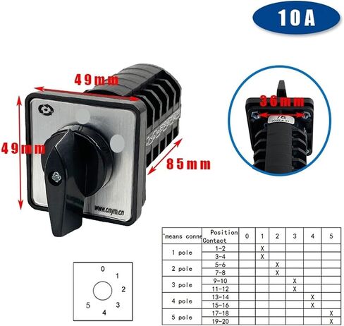 380V 10A 5 مستويات 3 الموضع الفضة التلامس دائرة التحكم في الطاقة المزدوجة التغيير العالمي مفتاح CAM CAM LW8-10/5 (012345) in Saudi Arabia