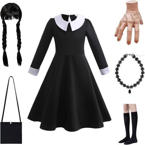 Halloween Cosplay Costume Girls Dress Kid Teen Black Outfit With Wig Bag Earrings Socks in Kuwait