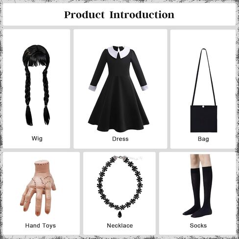 Halloween Cosplay Costume Girls Dress Kid Teen Black Outfit With Wig Bag Earrings Socks in Kuwait