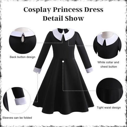 Halloween Cosplay Costume Girls Dress Kid Teen Black Outfit With Wig Bag Earrings Socks in Kuwait