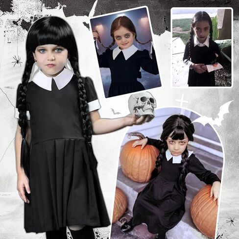 Halloween Cosplay Costume Girls Dress Kid Teen Black Outfit With Wig Bag Earrings Socks in Kuwait