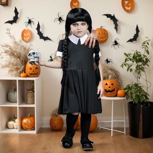Halloween Cosplay Costume Girls Dress Kid Teen Black Outfit With Wig Bag Earrings Socks in Kuwait