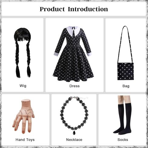 Halloween Cosplay Costume Girls Dress Kid Teen Black Outfit With Wig Bag Earrings Socks in Kuwait