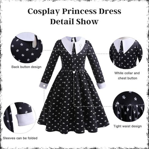 Halloween Cosplay Costume Girls Dress Kid Teen Black Outfit With Wig Bag Earrings Socks in Kuwait
