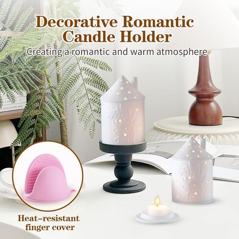 White Ceramic Candle Holder -Light House Decorations for Home, Small Round Candle Plate, Tealight Candle Holder, Lanterns Decorative Indoor,Gift for Sisters, Lovers and Mothers (White - Forest) in Saudi Arabia