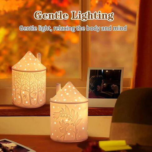 White Ceramic Candle Holder -Light House Decorations for Home, Small Round Candle Plate, Tealight Candle Holder, Lanterns Decorative Indoor,Gift for Sisters, Lovers and Mothers (White - Forest) in Saudi Arabia